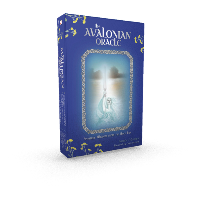 The Avalonian Oracle by Schiffer Publishing, Ltd. comes in a blue box with artwork of the Celtic Priestess, perfect for anyone seeking wisdom through oracle cards.