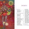 An illustrated figure with wings, a mask, and a crown holds a flower among colorful stars. Next to it, Body Cards by Schiffer Publishing, Ltd. displays a self-discovery guidebook’s table of contents listing body and organ names like anatomy cards.