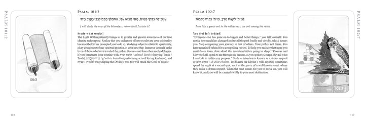 The PSALM® Cards by Schiffer Publishing, Ltd. feature Psalms 102:2 and 102:7 in Hebrew and English, commentary, plus black-and-white art—a Torah scroll and a lone bird—ideal for spiritual inspiration or collectors.