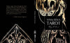 Book cover for White Witch Tarot by Schiffer Publishing, Ltd., featuring elaborate gold and white mystical designs on a black background with glowing illustrations—ideal for Tarot meditation.
