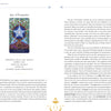 An open book from The Promethean Oracle by Schiffer Publishing, Ltd. shows the Ace of Pentacles page, featuring a vibrant card illustration, detailed meanings, keywords, and oracle deck associations for personal divination.