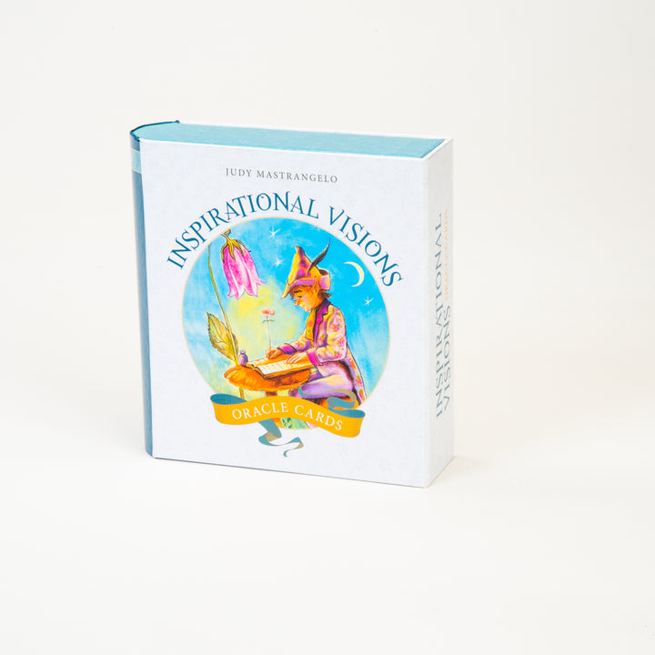 Discover self-discovery with Inspirational Visions Oracle Cards by Schiffer Publishing, Ltd., featuring vibrant art of a whimsical figure with a fox, flower, and moon—an inspiring guide for your journey.