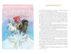 The left page of Insight Tarot by Schiffer Publishing, Ltd. displays a tarot-inspired painting—a rider in a red cloak on a white horse pursued by a dark figure, with hands and city silhouettes below—while the right page offers introductory text.