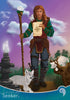 A fantasy adventurer with long auburn hair holds a staff with a white rose and map, flanked by a white wolf and two cats amid crystals and trees beneath a purple-blue sky. "Seeker" appears below. Eternal Seeker Oracle by Schiffer Publishing, Ltd.