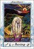 The William Blake Tarot of the Creative Imagination by Schiffer Publishing, Ltd. features a "6 of Painting" card—one figure lifts another from water amid mountains, trees, and a setting sun, symbolizing creative imagination and assistance.