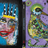Front and back cover of Outsider Art Tarot by Schiffer Publishing, Ltd., featuring vibrant abstract artwork: a patterned crowned face and a whimsical decorated bird, inspired by outsider art on bold backgrounds.