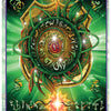 The Celestial Frequencies oracle card by Schiffer Publishing, Ltd. features a radiant green and gold shield with glowing symbols, “REJUVENATION: Purification Healing Shield,” and is card 17 for intuitive guidance and healing activation.
