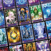 The Celestial Frequencies oracle cards by Schiffer Publishing, Ltd. feature vibrant fantasy art—unicorns, dragons, glowing symbols—and offer intuitive guidance with card titles like “Innocence” and “Enlightenment.”.