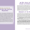 Celestial Frequencies by Schiffer Publishing, Ltd. features a two-page spread: the left page presents a foreword; the right explains the oracle cards’ purpose and intuitive guidance, all on white pages with purple text and ornate gold headings.
