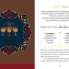 A decorative card from Swagatam Tarot by Schiffer Publishing, Ltd. features ornate floral borders framing three cups, with accompanying text that explores the sweetness and cultural meaning of the Three of Cups in Indian tradition.