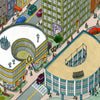 ABCity by Schiffer Publishing, Ltd. offers a bird’s-eye view of a city maze with G- and D-shaped buildings, busy sidewalks, cars, trees, billboards, and a park—ideal for seek-and-find fun.