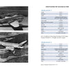 Two black-and-white images feature the Douglas DC-3 by Schiffer Publishing, Ltd.: one depicts three planes on a runway, another flying above a forest. On the right, tables display Legends of Flight specs for different Douglas models.