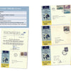 An open book from Schiffer Publishing, Ltd. features vintage airmail envelopes on the right page and an illustrated history, flight timeline, and two boarding passes for the De Havilland DH.106 Comet—the first commercial jet airliner—on the left.