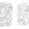 The Beautiful World Coloring Book by Schiffer Publishing, Ltd. features a lucky cat with floral patterns on one side and a mystical scene with a hand, crystals, mushrooms, moon, potions, and orbs in elegant black-and-white art.