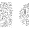 Featured in the "Beautiful World Coloring Book" by Schiffer Publishing, Ltd., this outlined design has stylized birds, flowers, and a potted cactus with fine floral patterns—perfect for adults who enjoy intricate coloring.