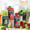The Schiffer Publishing, Ltd. Crochet Your Veggies Amigurumi Kit Peapod is shown with yarn, beginner crochet tools, and houseplants, while completed crochet veggies sit nearby among spilled soil and a tipped plant pot.