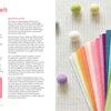 A fan-shaped display of colorful felt sheets with pastel felt balls above, inspiring beginner crafts and handmade decor. Text highlights felt's qualities. Featured: "HeartFELT Crafts to Make and Give" by Schiffer Publishing, Ltd.