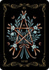 Card 16 from Schiffer Publishing, Ltd.’s Nocturnal Garden Lenormand shows a wooden star with green leaves and white flowers on black, gold borders, crescent moons, and "STAR" below—ideal for moon journaling or tarot practice.