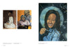 A photo of the art book "Keepers of a Movement" by Schiffer Publishing, Ltd. displays three portrait paintings: a girl in a checkered dress in profile, two smiling women in vibrant clothes, and a woman smiling with stars behind her.