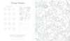The Wild & Whimsical Woodland Coloring Book by Schiffer Publishing, Ltd. features black-and-white mushroom-themed pages with flower swatches, a materials list section, a mushroom quote, and woodland creatures among mushrooms and leafy plants.