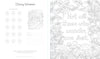 This two-page worksheet, inspired by Schiffer Publishing, Ltd.’s Wild & Whimsical Woodland Coloring Book, features flower swatches and a forest question on the left, and intricate mushroom, plant, and woodland creature designs with a wanderer’s quote on the right.