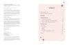 On the left, Dorothy's Girls by Schiffer Publishing, Ltd. features a copyright page with publishing details. Opposite, a pink contents page lists pin-up illustrations and sections with black star accents—styled like Frederick’s of Hollywood.