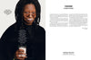 Whoopi Goldberg grins with a Milk Mustache, holding a glass of milk. Wearing glasses and dark clothing, she stars in this iconic Schiffer Publishing, Ltd. ad. “got milk?” appears below with her witty foreword on the right page.