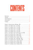 The Sasquatches table of contents from Schiffer Publishing, Ltd. features bold red “CONTENTS” atop chapters labeled by July-Oct 2013 dates, covering topics like the US Sasquatch population with dotted lines to red page numbers.