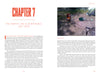 A book spread from Sasquatches by Schiffer Publishing, Ltd. shows Chapter 7: The Habitat, Day 5 (Continued), July 2013, with text on the left and a photo of a trashed campsite on the right hinting at northern Michigan Sasquatch activity.