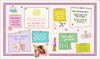 A vibrant bulletin board displays sticky notes, sketches, and art club reminders about the Good Vibes Art Club Learn to Draw by Schiffer Publishing, Ltd., featuring handwritten tips, positivity messages, and a photo of a smiling member.
