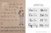 Weave with Words by Schiffer Publishing, Ltd. features a sampler with stitched letters, a sheep, and a shepherd on the left, and eight Roman-style alphabet grids with cross-stitched uppercase and lowercase letter pairs on the right.