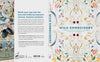Book cover for Wild Embroidery by Schiffer Publishing, Ltd., with nature-inspired embroidery designs on a pale background, plus small photos of projects and text highlighting stitching inspired by the Arts & Crafts movement.