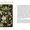 From The Tree Tarot by Schiffer Publishing, Ltd., this tarot card features white, blooming flowers against a green backdrop and includes detailed text on the Sassafras—Queen of Pentacles. It describes both the upright and reversed meanings, is infused with forest wisdom, and displays page numbers 90 and 91 at the bottom.