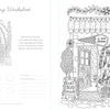 Discover a charming black and white coloring page from Schiffer Publishing, Ltd.’s A Day in Cozy Town Coloring Book. This scene features an inviting ice cream shop with a striped awning, ice cream cones displayed in the window, and a cheerful lemonade sign. On the left side, you’ll find stairs leading up to the shop, circles to fill in, and a dedicated space for name and key—making it perfect for fans of storybook neighborhoods or anyone who enjoys cozy town coloring adventures.