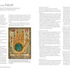 A textbook page from Fortune Telling for a Modern Age featuring a diagram of a hand with labeled mounts and an inset illustration of The World tarot card for divination.