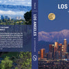 Book cover for Los Angeles featuring a daytime view of city landmarks with mountains, a spine with title and logo, and a night view of the skyline under a full moon.