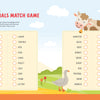 A KindKids Fun on the Farm Puzzle Book matching game features two columns of animal names to be matched to their young, with illustrations of a cow, llama, goose, and sheep.