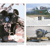 A page from "Marcel Dassault Mirage III" by Schiffer Publishing, Ltd. features four images: cockpit interior, windshield close-up, the jet on the runway, and its engine on a cart, each with captions highlighting technical advances.