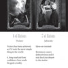 Two Tarot Gothica cards by Schiffer Publishing, Ltd.: the 6 of Batons features a winged, confident figure with a staff; the 7 of Batons shows two women in confrontation—highlighting the deck’s dramatic gothic style.