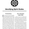 A page from "Contact Your Spirit Guides," featuring sections on the Soul Group and recognizing spirit guides, a geometric mandala design at the top, and guidance on channeling Spirit Guidance Cards.