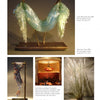 A collage highlights works from "Creative Glass" by Schiffer Publishing, Ltd.: a green and clear glass bundle, a blue woven piece, a glass grass installation, and glass lights above a restaurant booth, each labeled with text.
