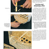 Basket Inspiration by Schiffer Publishing, Ltd. offers step-by-step photo and text instructions for carving, inserting, and lashing a rim to a wooden basket, illustrating traditional basket weaving techniques on a clean, white background.