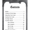Table of contents for the Shakespearean Tarot book by Schiffer Publishing, Ltd., displayed on a decorative arch frame, lists tarot card history, card use, Major and Minor Arcana, suit breakdowns, Celtic Cross spread, and conclusion with page numbers.