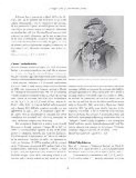 A page from "The Officer Corps of Custer's Seventh Cavalry" by Schiffer Publishing, Ltd. displays two columns of text and a black-and-white historical portrait of a uniformed man with medals and a hat in the upper right corner.