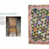 On the left is a woven cane chair; on the right, a vibrant geometric quilt from Scrap Happy Quilts by Georgia Bonesteel (Schiffer Publishing, Ltd.), displayed flat with a wide, multi-colored border inspired by her iconic patterns.