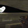 A white bird perches above three mice in a dark gap. Text reads: Go away, you’ll get us spotted by the snakes, said the mice. Discover a charming tale of inclusion in The Bird Who Swallowed a Star from Schiffer Publishing, Ltd.