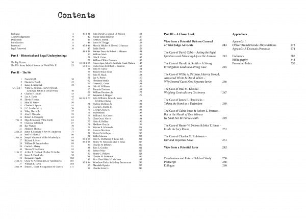 A table of contents page for "The Fifth Field" by Schiffer Publishing, Ltd. lists three main sections and an appendix—each with several chapter titles like Plot E and Fifth Field. Page numbers are shown in columns on a white background, under the centered heading "Contents.