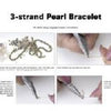 Learn to create a 3-strand pearl bracelet with Beads & Wires Jewelry by Schiffer Publishing, Ltd., featuring step-by-step instructions and images of jewelry materials and hands using pliers to assemble the piece.