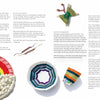 A magazine spread features "Weave It!" by Schiffer Publishing, Ltd., showcasing weaving projects for kids alongside colorful crafts—a rainbow, a striped bowl, a round mat, and a small green piece with dangling threads.