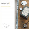 Vintage Cardboard Crafting by Schiffer Publishing, Ltd. is ideal for antique box lovers, showcasing a pocket watch design on the lid and vintage watch faces. Step-by-step instructions and a materials list are included on the left page.